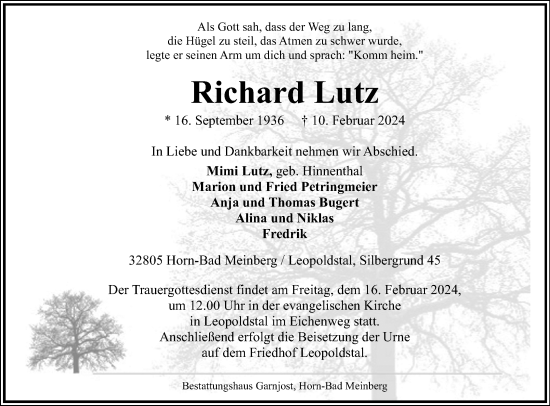 Anzeige  Richard Lutz  Lippische Landes-Zeitung