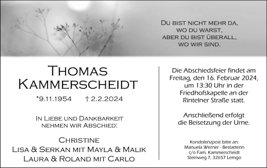 Anzeige  Thomas Kammerscheidt  Lippische Landes-Zeitung