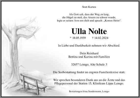 Anzeige  Ulla Nolte  Lippische Landes-Zeitung