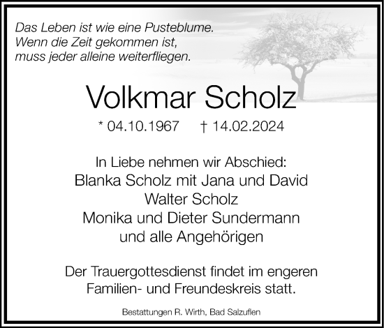 Anzeige  Volkmar Scholz  Lippische Landes-Zeitung