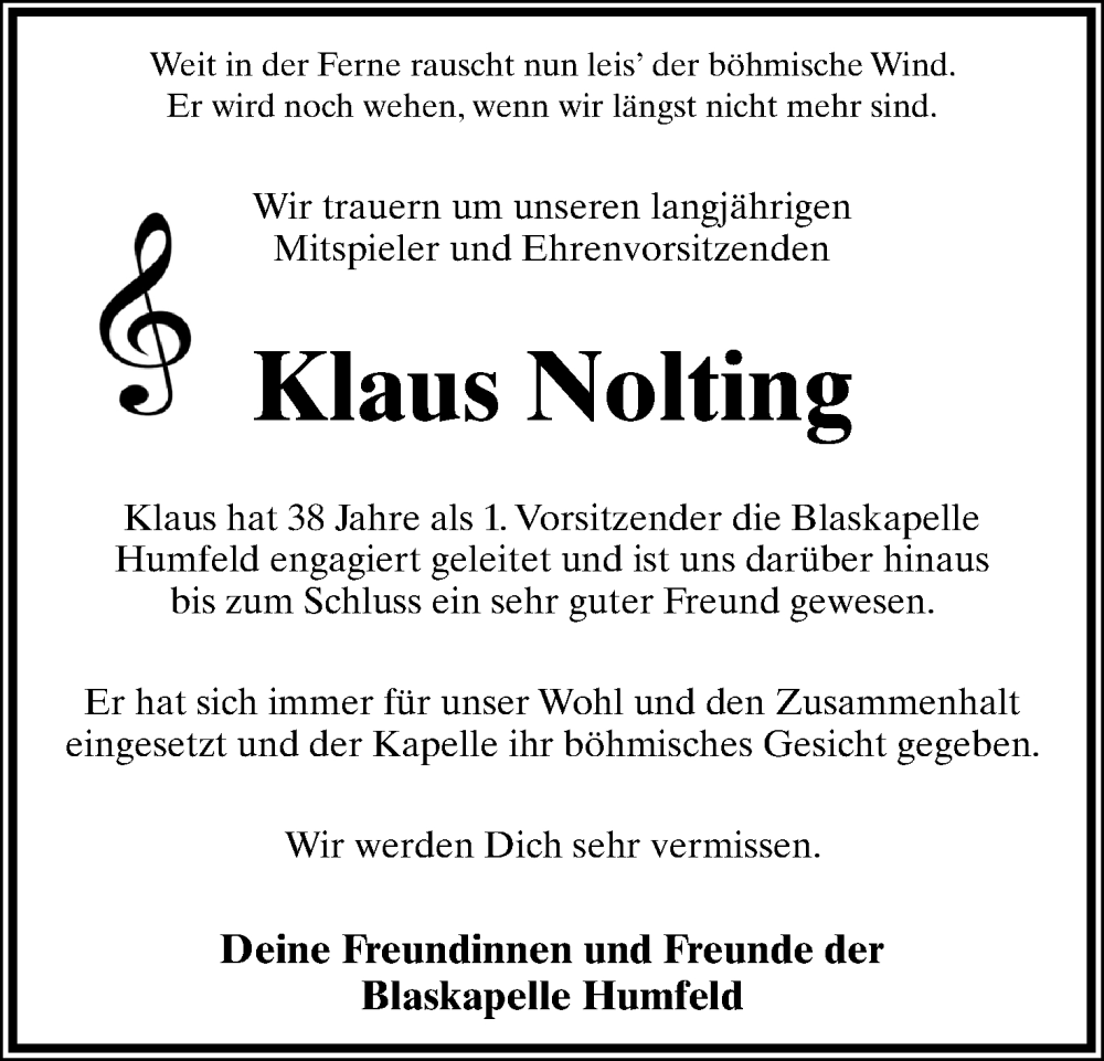  Traueranzeige für Klaus Nolting vom 16.03.2024 aus Lippische Landes-Zeitung