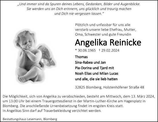 Anzeige  Angelika Reinicke  Lippische Landes-Zeitung