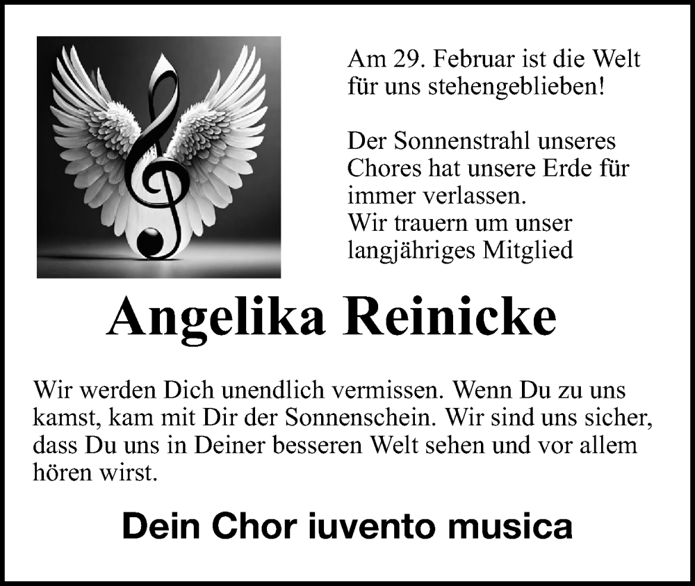  Traueranzeige für Angelika Reinicke vom 09.03.2024 aus Lippische Landes-Zeitung