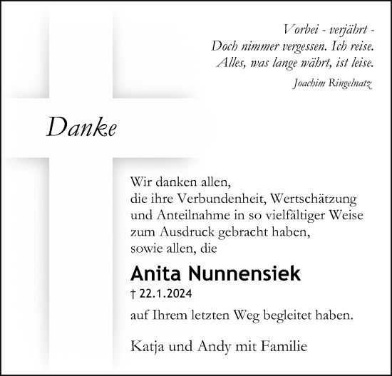 Anzeige  Anita Nunnensiek  Lippische Landes-Zeitung