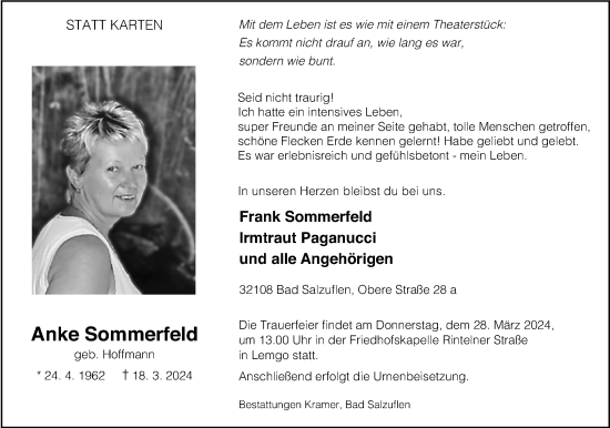Anzeige  Anke Sommerfeld  Lippische Landes-Zeitung
