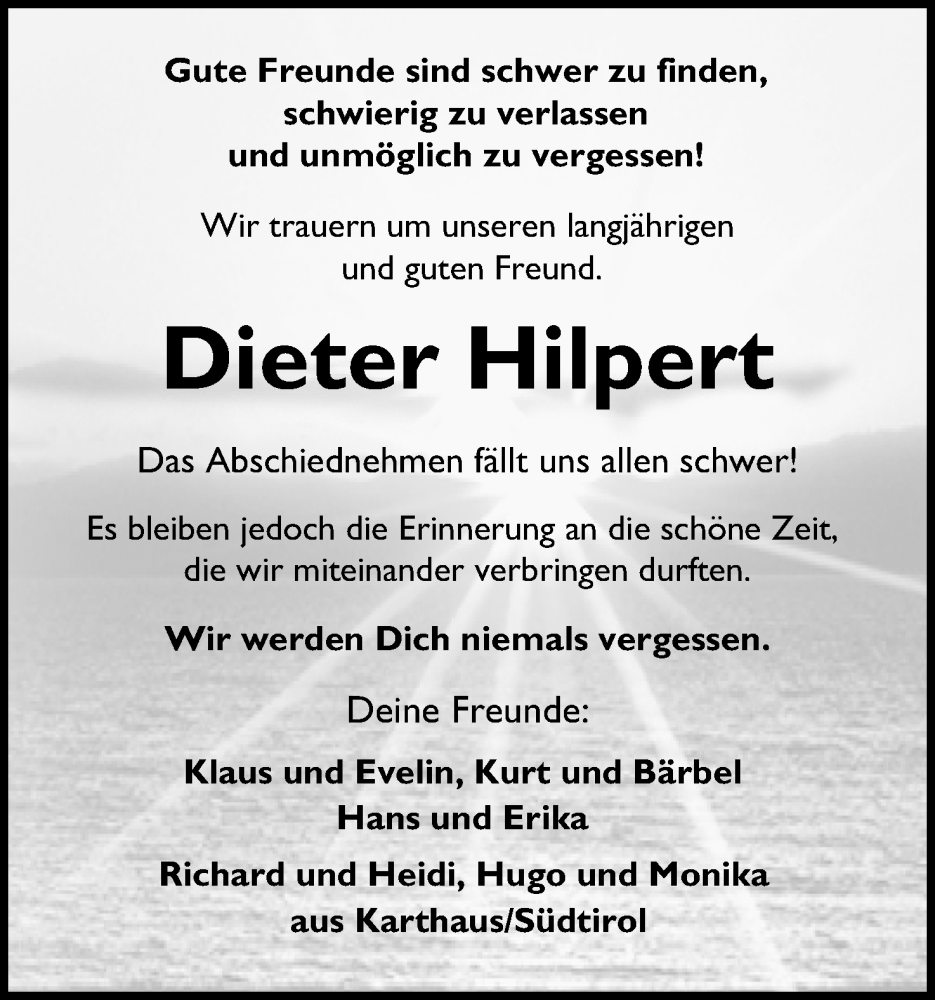  Traueranzeige für Dieter Hilpert vom 29.03.2024 aus Lippische Landes-Zeitung