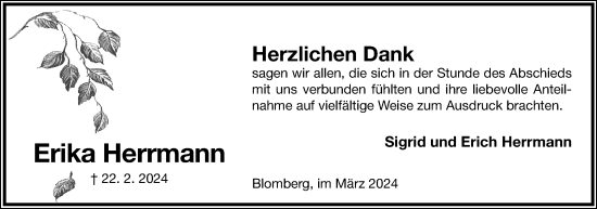 Anzeige  Erika Herrmann  Lippische Landes-Zeitung