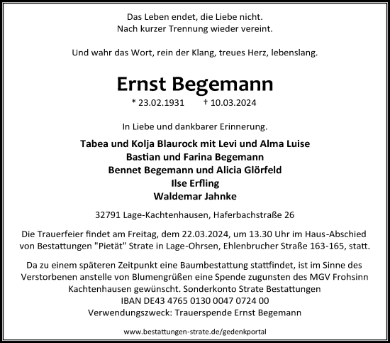 Anzeige  Ernst Begemann  Lippische Landes-Zeitung