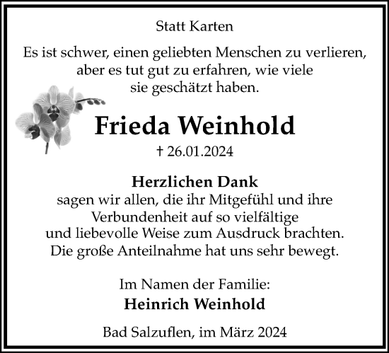 Anzeige  Frieda Weinhold  Lippische Landes-Zeitung