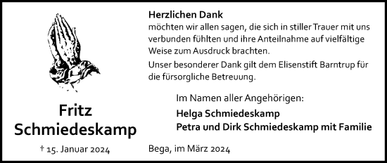 Anzeige  Fritz Schmiedeskamp  Lippische Landes-Zeitung