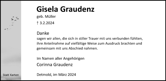 Anzeige  Gisela Graudenz  Lippische Landes-Zeitung