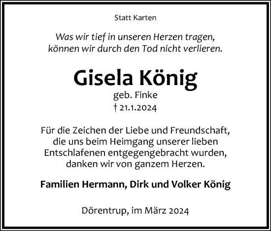 Anzeige  Gisela König  Lippische Landes-Zeitung