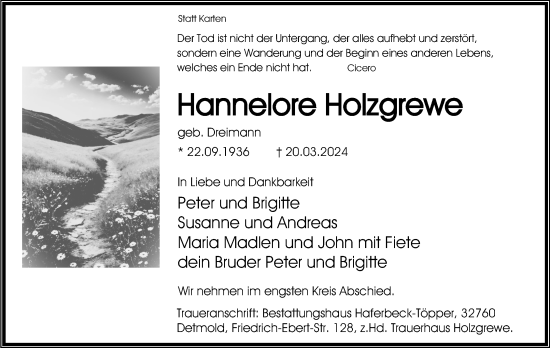 Anzeige  Hannelore Holzgrewe  Lippische Landes-Zeitung