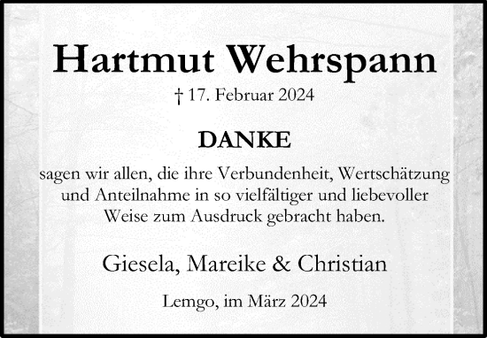 Anzeige  Hartmut Wehrspann  Lippische Landes-Zeitung