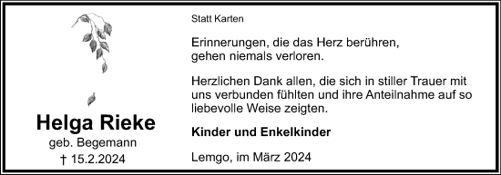 Anzeige  Helga Rieke  Lippische Landes-Zeitung