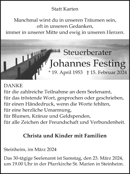 Anzeige  Johannes Festing  Lippische Landes-Zeitung