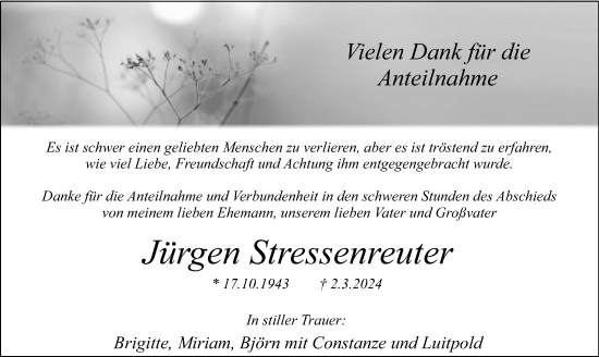 Anzeige  Jürgen Stressenreuter  Lippische Landes-Zeitung