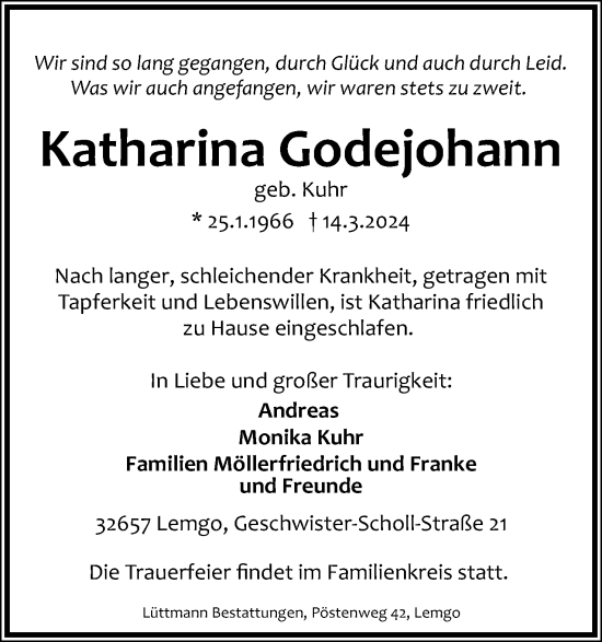 Anzeige  Katharina Godejohann  Lippische Landes-Zeitung