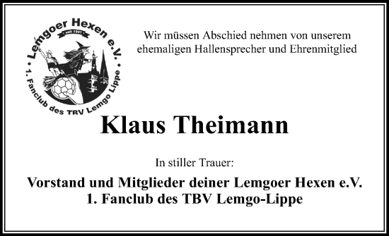 Anzeige  Klaus Theimann  Lippische Landes-Zeitung