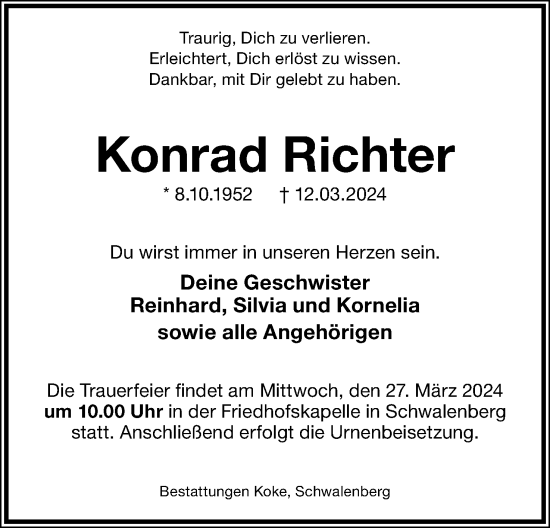 Anzeige  Konrad Richter  Lippische Landes-Zeitung