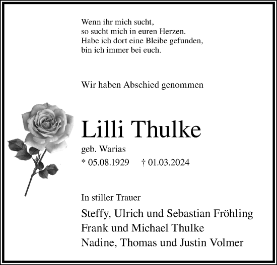 Anzeige  Lilli Thulke  Lippische Landes-Zeitung