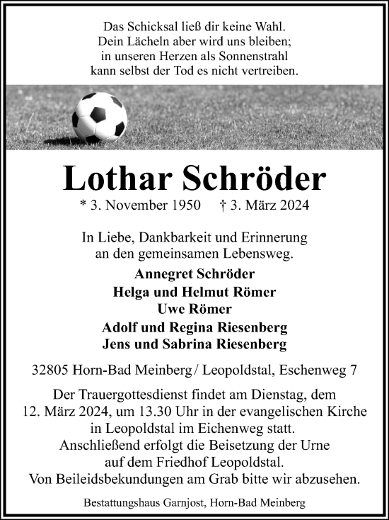 Anzeige  Lothar Schröder  Lippische Landes-Zeitung