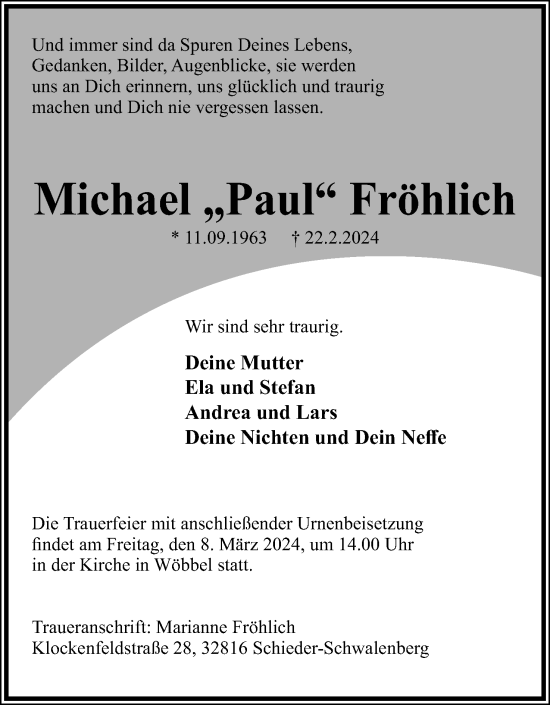 Anzeige  Michael FrÃ¶hlich  Lippische Landes-Zeitung
