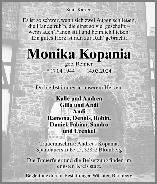 Anzeige  Monika Kopania  Lippische Landes-Zeitung