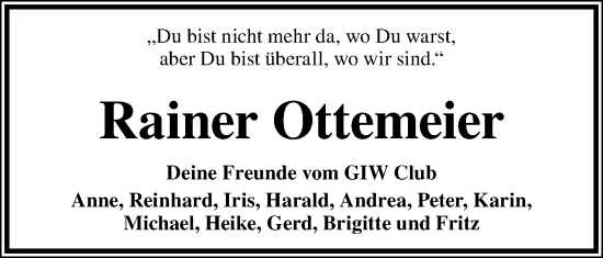 Anzeige  Rainer Ottemeier  Lippische Landes-Zeitung