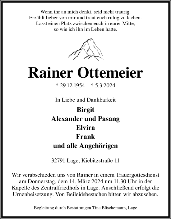 Anzeige  Rainer Ottemeier  Lippische Landes-Zeitung