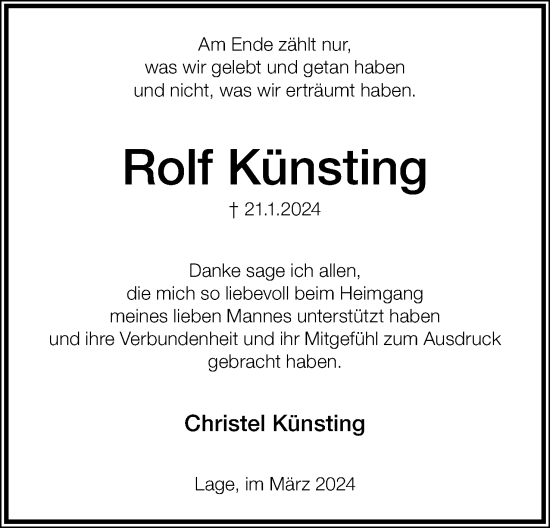 Anzeige  Rolf Künsting  Lippische Landes-Zeitung