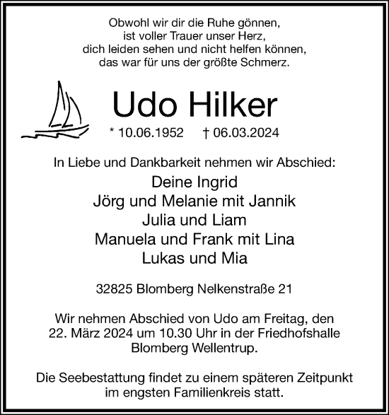 Anzeige  Udo Hilker  Lippische Landes-Zeitung
