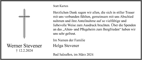 Anzeige  Werner Stevener  Lippische Landes-Zeitung