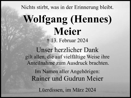Anzeige  Wolfgang Meier  Lippische Landes-Zeitung