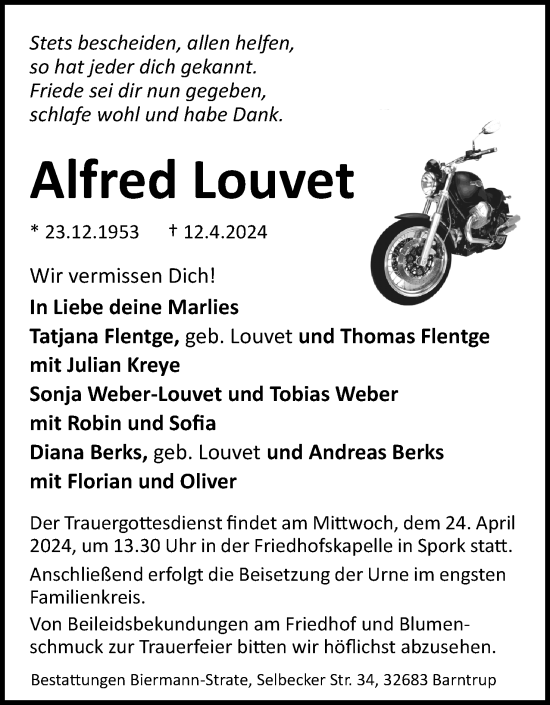 Anzeige  Alfred Louvet  Lippische Landes-Zeitung