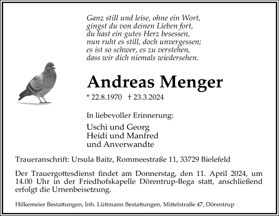 Anzeige  Andreas Menger  Lippische Landes-Zeitung