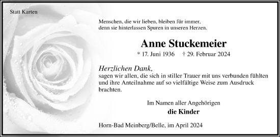 Anzeige  Anne Stuckemeier  Lippische Landes-Zeitung