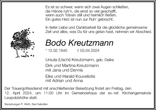 Anzeige  Bodo Kreutzmann  Lippische Landes-Zeitung