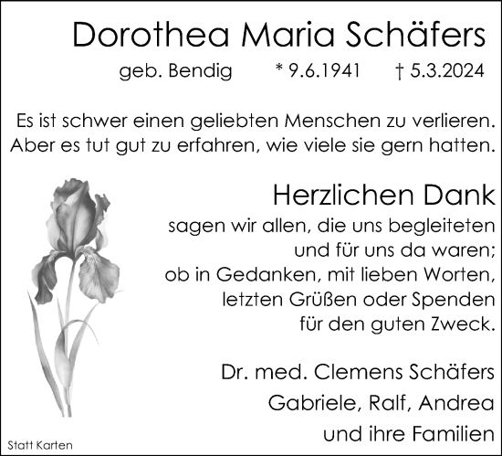Anzeige  Dorothea Maria Schäfers  Lippische Landes-Zeitung