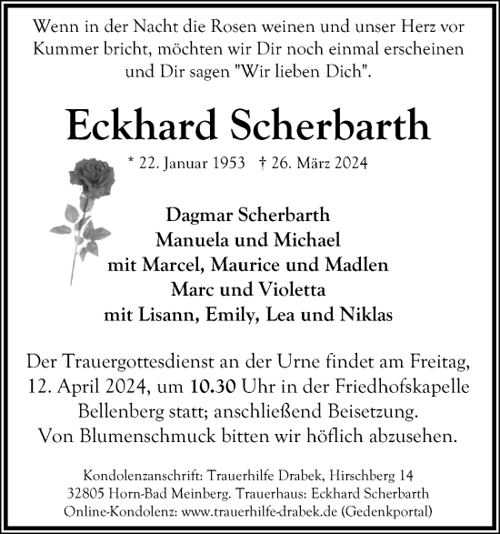 Anzeige  Eckhard Scherbarth  Lippische Landes-Zeitung