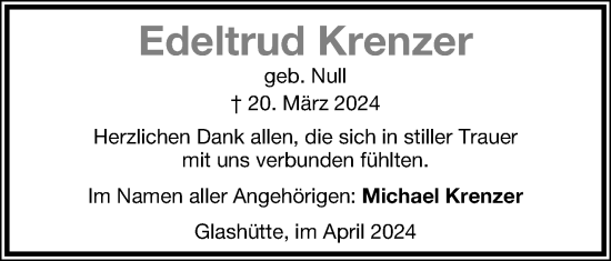 Anzeige  Edeltrud Krenzer  Lippische Landes-Zeitung