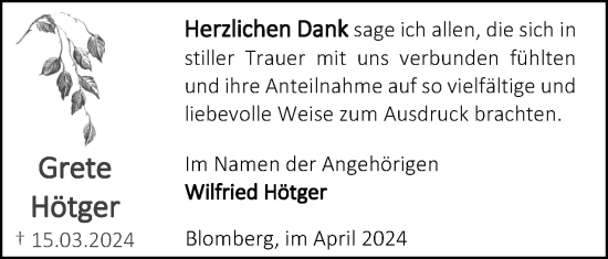 Anzeige  Grete Hötger  Lippische Landes-Zeitung