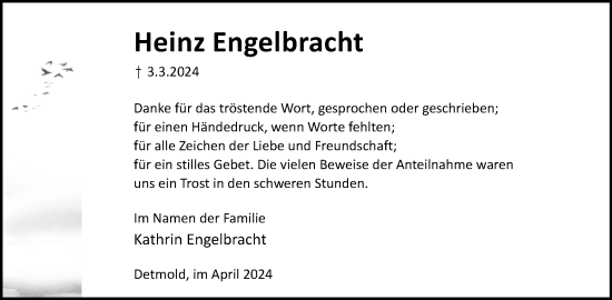 Anzeige  Heinz Engelbracht  Lippische Landes-Zeitung