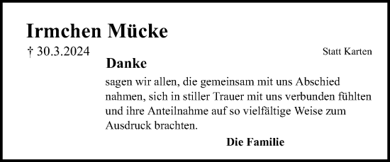 Anzeige  Irmchen Mücke  Lippische Landes-Zeitung