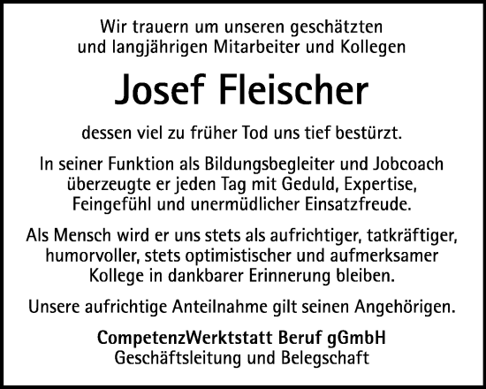 Anzeige  Josef Fleischer  Lippische Landes-Zeitung