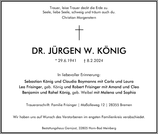 Anzeige  Jürgen  König  Lippische Landes-Zeitung