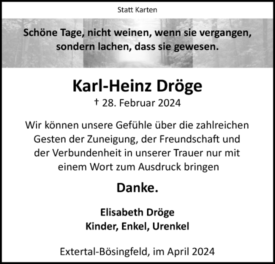 Anzeige  Karl-Heinz Dröge  Lippische Landes-Zeitung