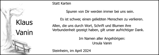 Anzeige  Klaus Vanin  Lippische Landes-Zeitung