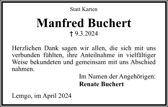 Anzeige  Manfred Buchert  Lippische Landes-Zeitung