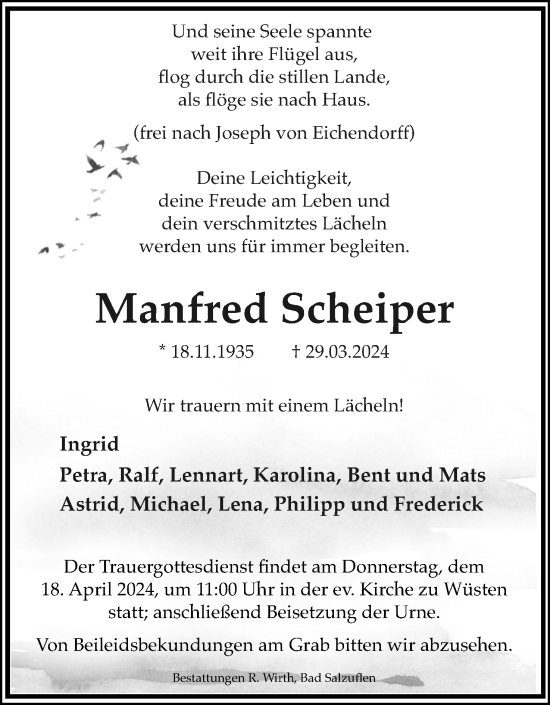 Anzeige  Manfred Scheiper  Lippische Landes-Zeitung